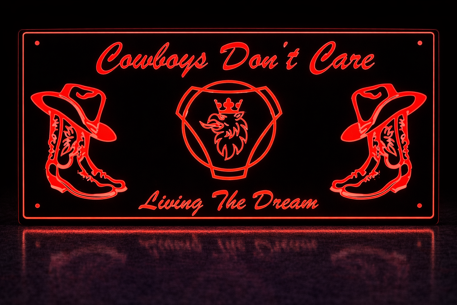 STYLE 12 SCANIA COW BOYS DONT CARE MULTIBLE COLOUR LED PLEXI BOARD WITH GLOSS BLACK FRAME