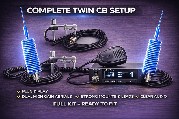TWIN 2ft CB Radio & Aerial Setup  - Radio, Aerials & Brackets