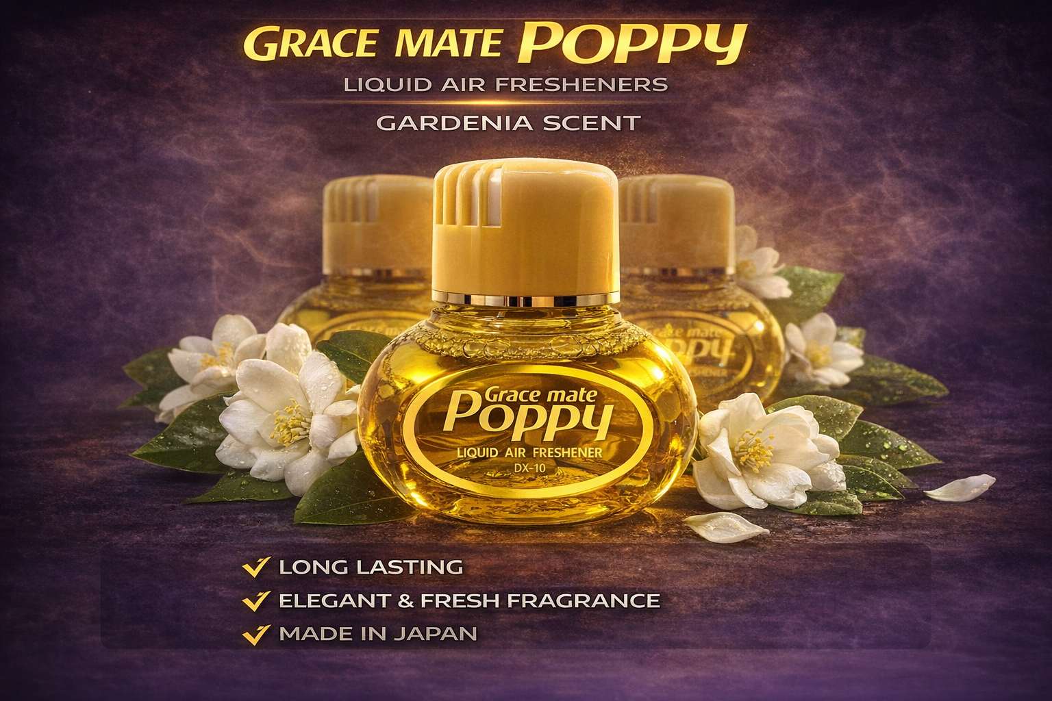 Bundle Deal With RGB Lights Grace mate Poppy Liquid Car Air Freshener 150ml Long Lasting