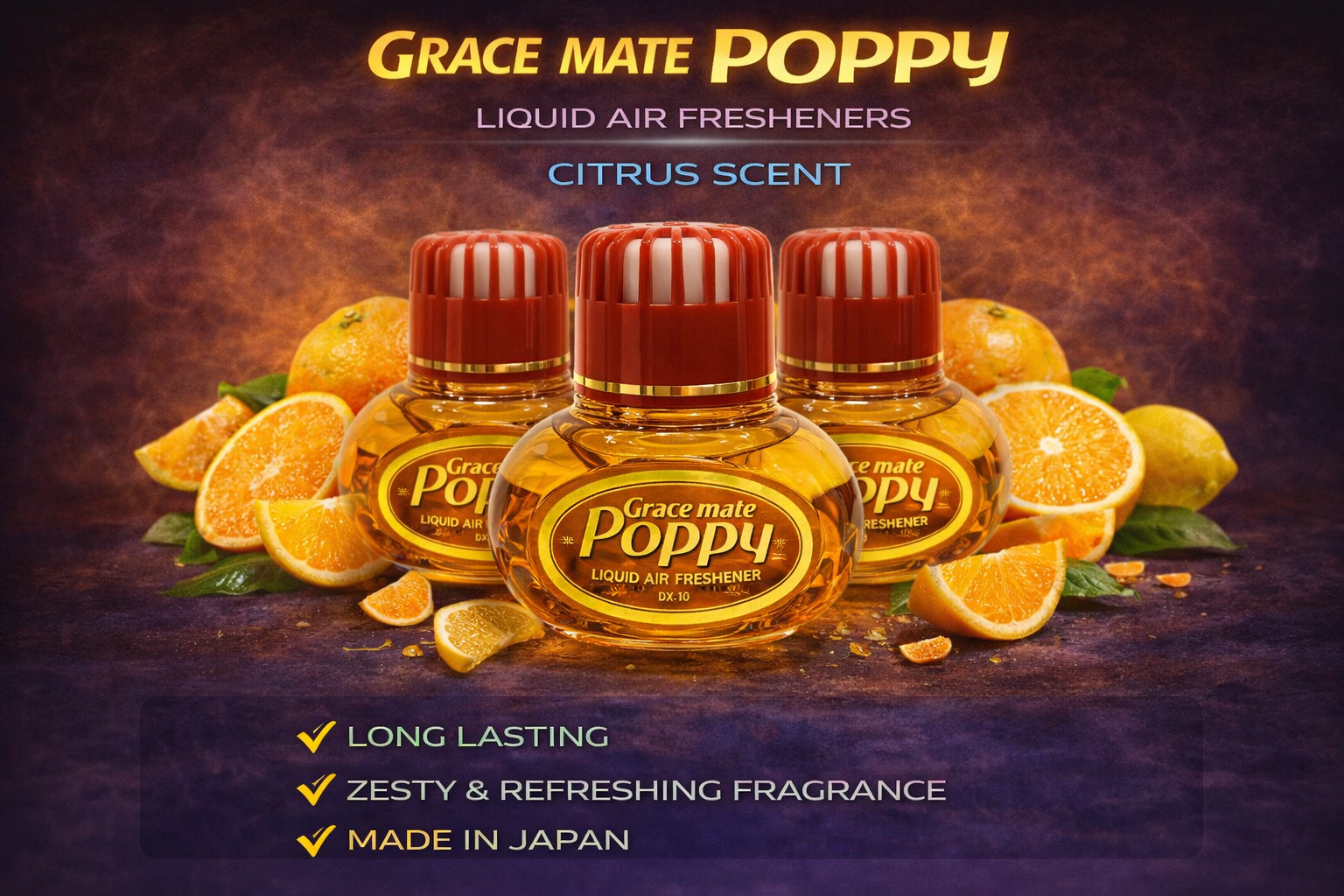 Bundle Deal With RGB Lights Grace mate Poppy Liquid Car Air Freshener 150ml Long Lasting
