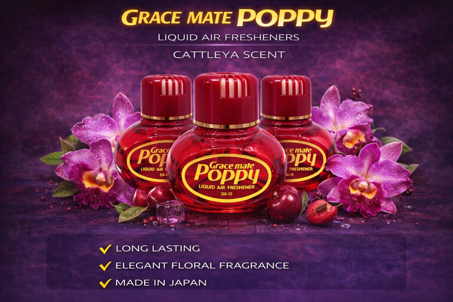 Bundle Deal With RGB Lights Grace mate Poppy Liquid Car Air Freshener 150ml Long Lasting