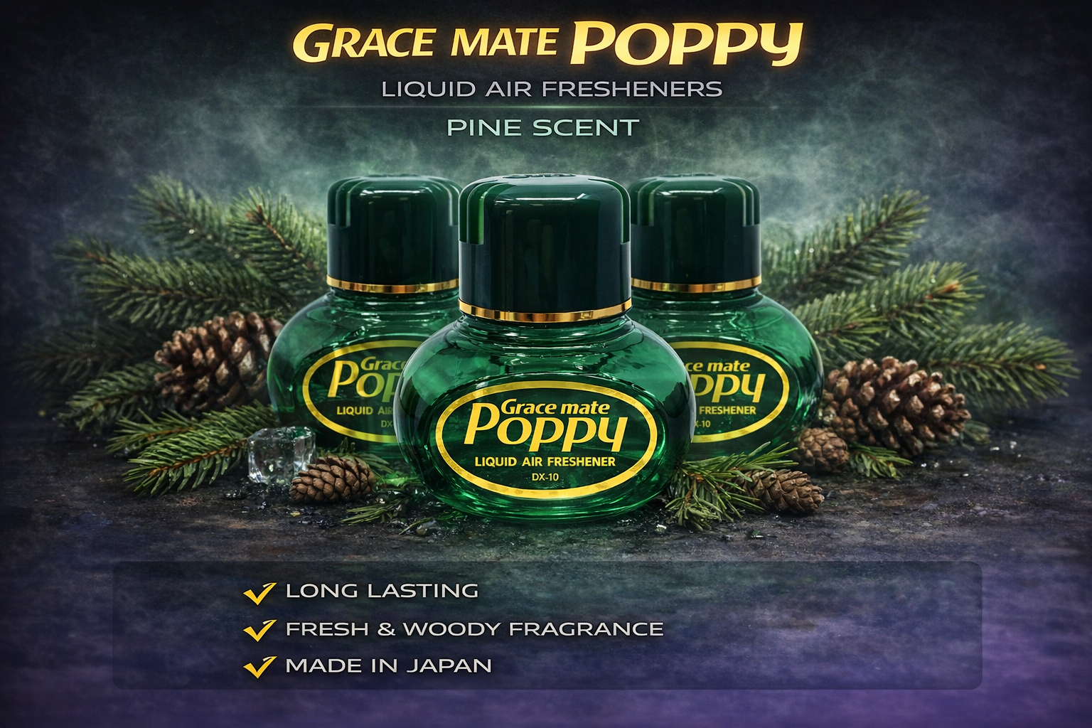 Bundle Deal With RGB Lights Grace mate Poppy Liquid Car Air Freshener 150ml Long Lasting