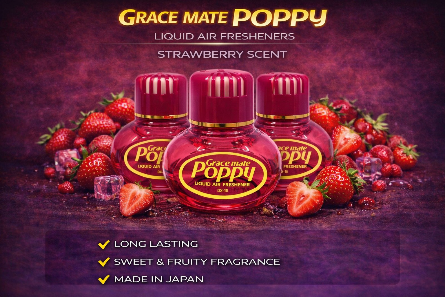 Bundle Deal With RGB Lights Grace mate Poppy Liquid Car Air Freshener 150ml Long Lasting