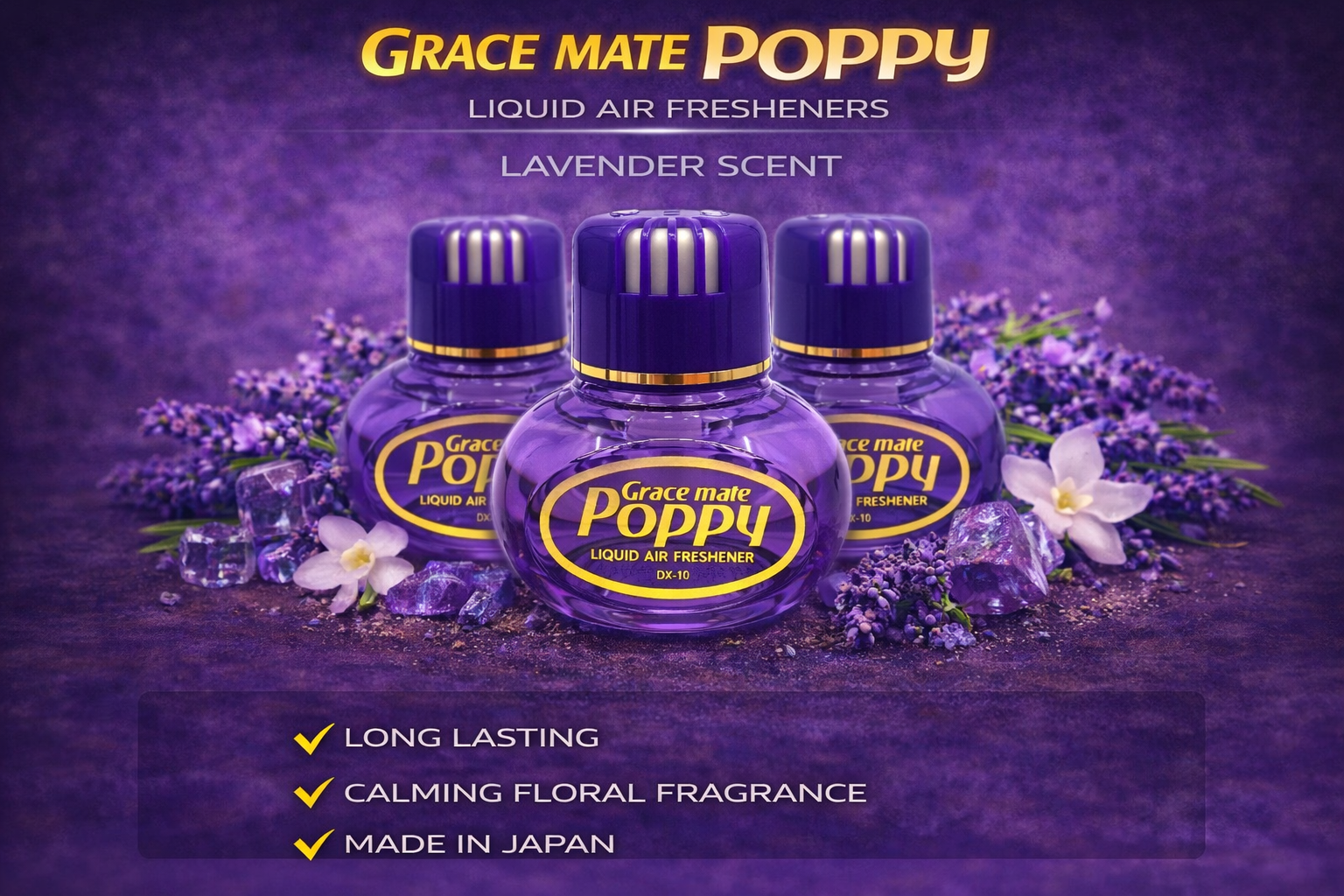Genuine Poppy Grace mate Scented Car Perfume 150ml Bottle - LAVENDER SCENT