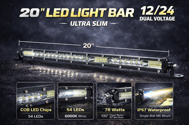 57.7cm 54 LED Light Bar 78W Ultra Slim – 12/24V Dual Voltage Combo Beam HAL494