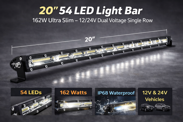 51cm 54 LED Light Bar 162W Ultra Slim – 12/24V Dual Voltage Single Row HAL492