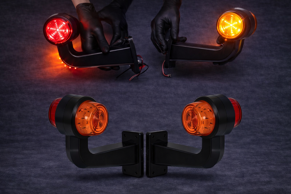 Set of 2 LED Marker Horns – Orange/Red – 12V/24V – Waterproof MAR1017