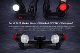 Set of 2 LED Marker Horns – White/Red – 12V/24V – Waterproof MAR1018