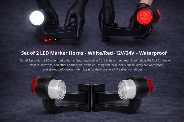 Set of 2 LED Marker Horns – White/Red – 12V/24V – Waterproof MAR1018
