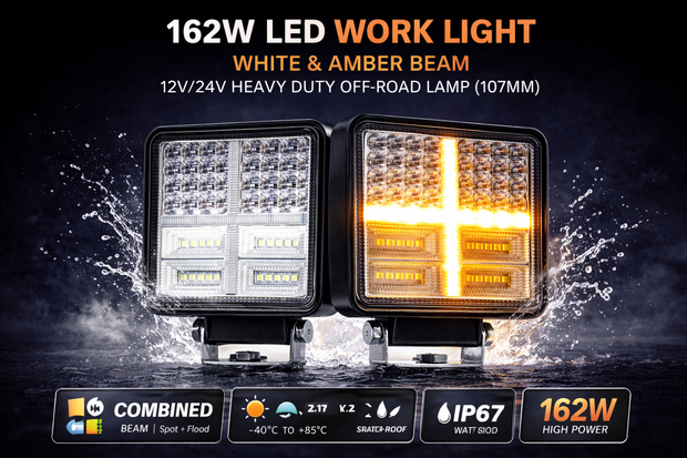 14W LED Work Light with Amber Flash – 12-24V, Flood Beam, IP67/IP69K, Heavy Duty HAL185