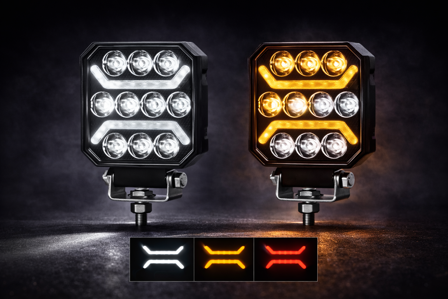 LED Work Light 15W 1500LM with White Spot Beam + Red & Amber Position Light 12–24V E-Marked HAL259