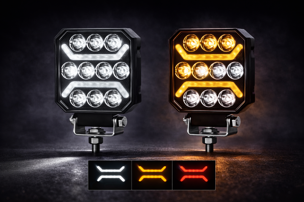 LED Work Light 15W 1500LM with White Spot Beam + Red & Amber Position Light 12–24V E-Marked HAL259