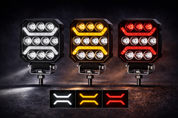 LED Work Light 15W 1500LM with White Spot Beam + Red & Amber Position Light 12–24V E-Marked HAL259
