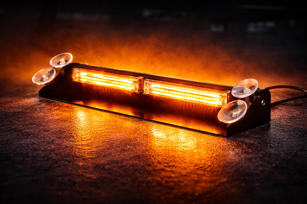 12V–24V Amber LED Emergency Strobe Light Bar with Stand – 19 Flash Modes, Plug & Play HAL282