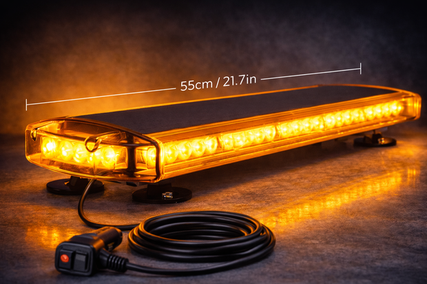55cm Magnetic 40 LED Amber Emergency Light Bar – 12V/24V Strobe Beacon with 10 Modes, Roof Mount