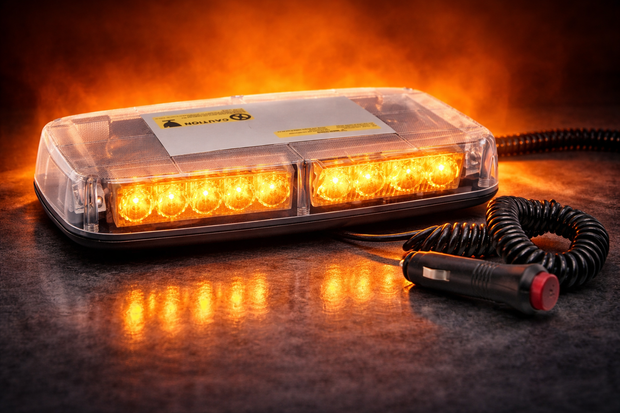 28cm Magnetic LED Emergency Warning Light – 12V/24V Amber Beacon – 24 LED, 15 Flash Modes, Cigarette Plug MAR393