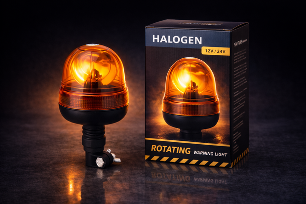 Rotating Halogen Beacon Warning Light 12V / 24V – DIN Mount Orange