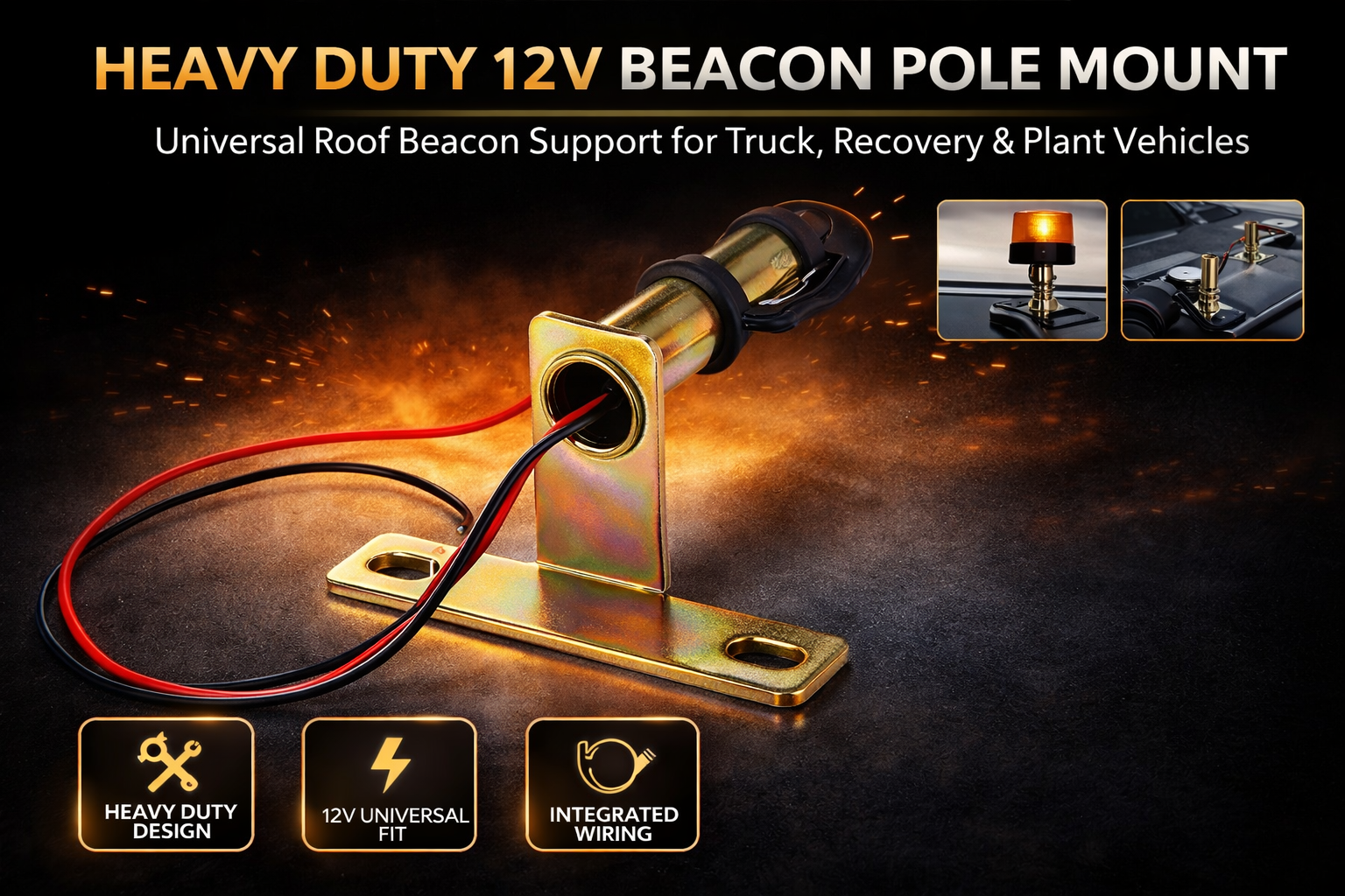 Rotating Halogen Beacon Warning Light 12V / 24V – DIN Mount Orange