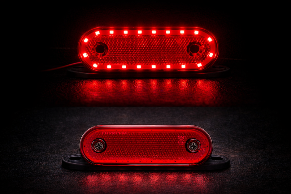 LED Marker Light with Stand – Red, 12-24V, 20 LED Neon Glow, Side Mount, Reflector