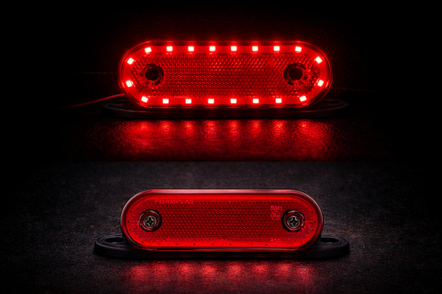 LED Marker Light with Stand – Red, 12-24V, 20 LED Neon Glow, Side Mount, Reflector