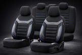 Premium Universal Seat Covers – Full Set Front & Rear – 7-Layer Comfort – Airbag Compatible black with blue stitch
