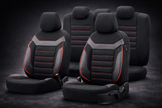 Premium Universal Seat Covers – Full Set Front & Rear – 7-Layer Comfort – Airbag Compatible black with red stitch