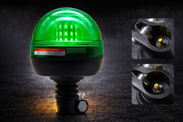 Green LED Beacon Warning Light – 40 LED | 12V/24V | Flexible Mount | E-Marked (E9)