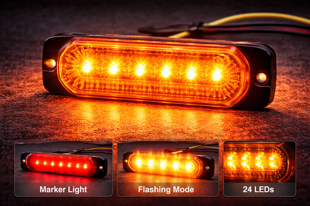 24 LED Amber Marker & Strobe Light – 12V/24V Dual Function Warning Light (13cm)