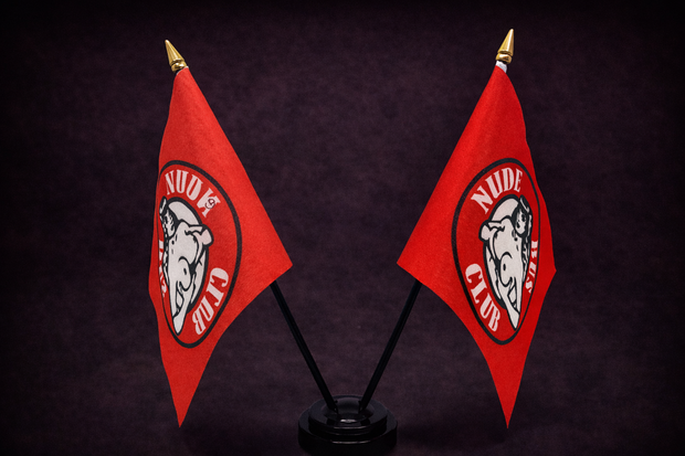 Nude Bus Club Twin Table Flag – With Poles & Holder (28cm)