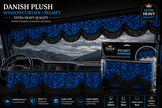 Danish Plush Window Curtain Pelmet Blue & Black Fringes 18cm – Extra Heavy Quality 250cm