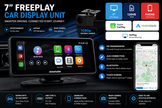 7” FreePlay Car Display Unit – Apple CarPlay, Android Auto, AirPlay, SatNav & Rear Camera & Support