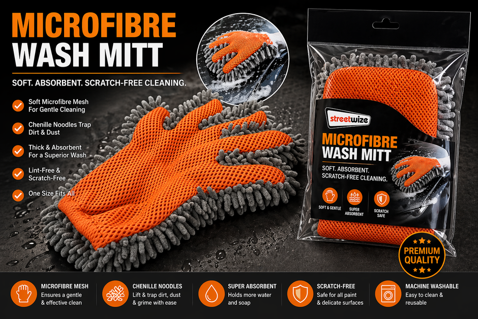 Microfibre Wash Mitt – Ultra Soft, Scratch-Free & Super Absorbent Car Cleaning Glove