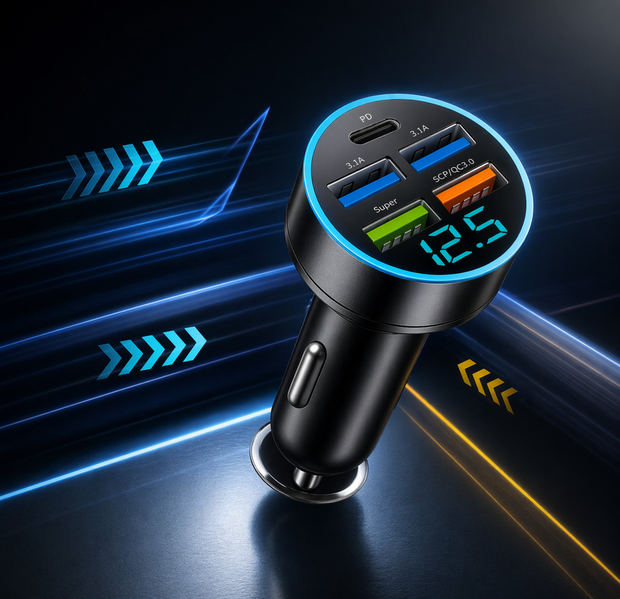 5 Ports Fast Charge PD QC3.0 USB C 250W LED Car Charger Car Phone Charger Type C Adapter in Car For iphone Samsung