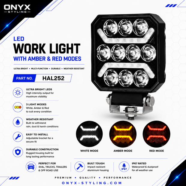 15W LED Work Light – Dual Function White Beam & Position Light (IP69K)
