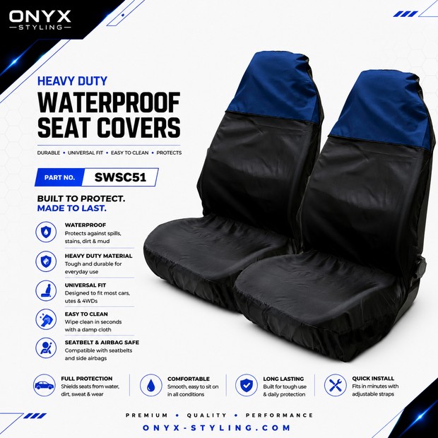 Universal Front Seat Covers – Black & Blue Water Resistant Set (2 Pack)
