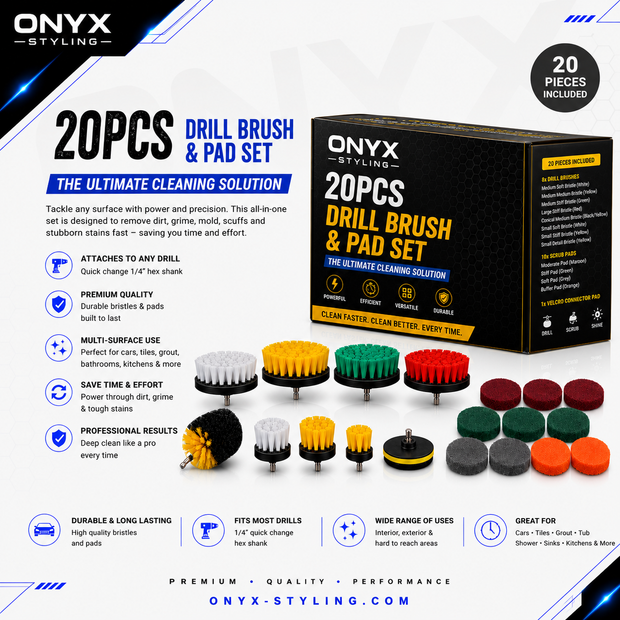 20PC Drill Brush & Pad Cleaning Kit – Power Scrubbing Set