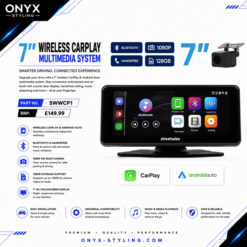 7” FreePlay Car Display Unit – Apple CarPlay, Android Auto, AirPlay, SatNav & Rear Camera & Support
