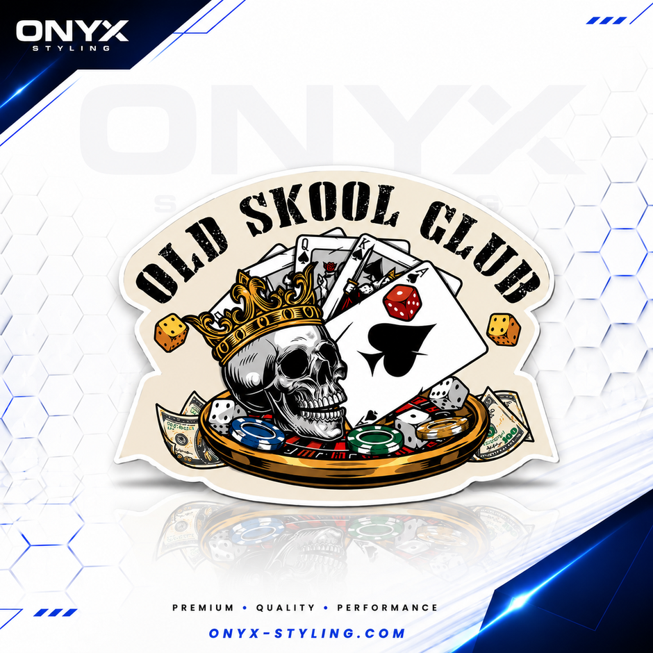Old Skool Club Skull & Cards Full Colour Sticker – 10cm