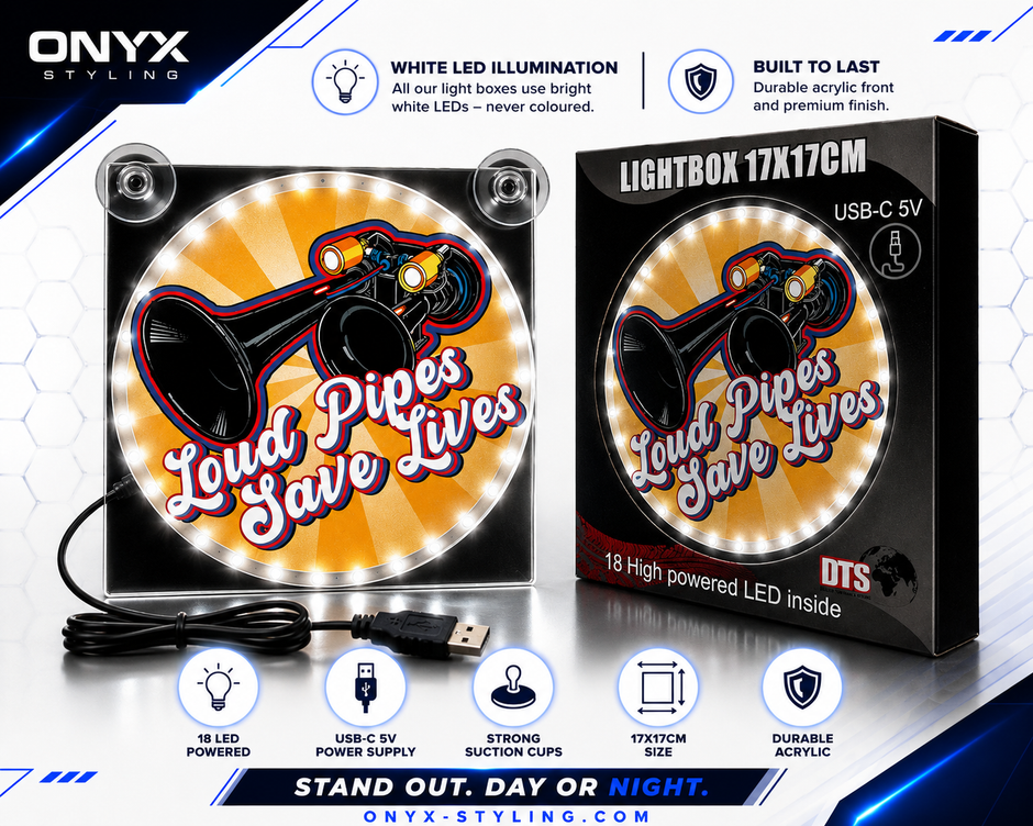 Lightbox Deluxe Loud Pipes Save Lives Orange LED – USB 17x17cm