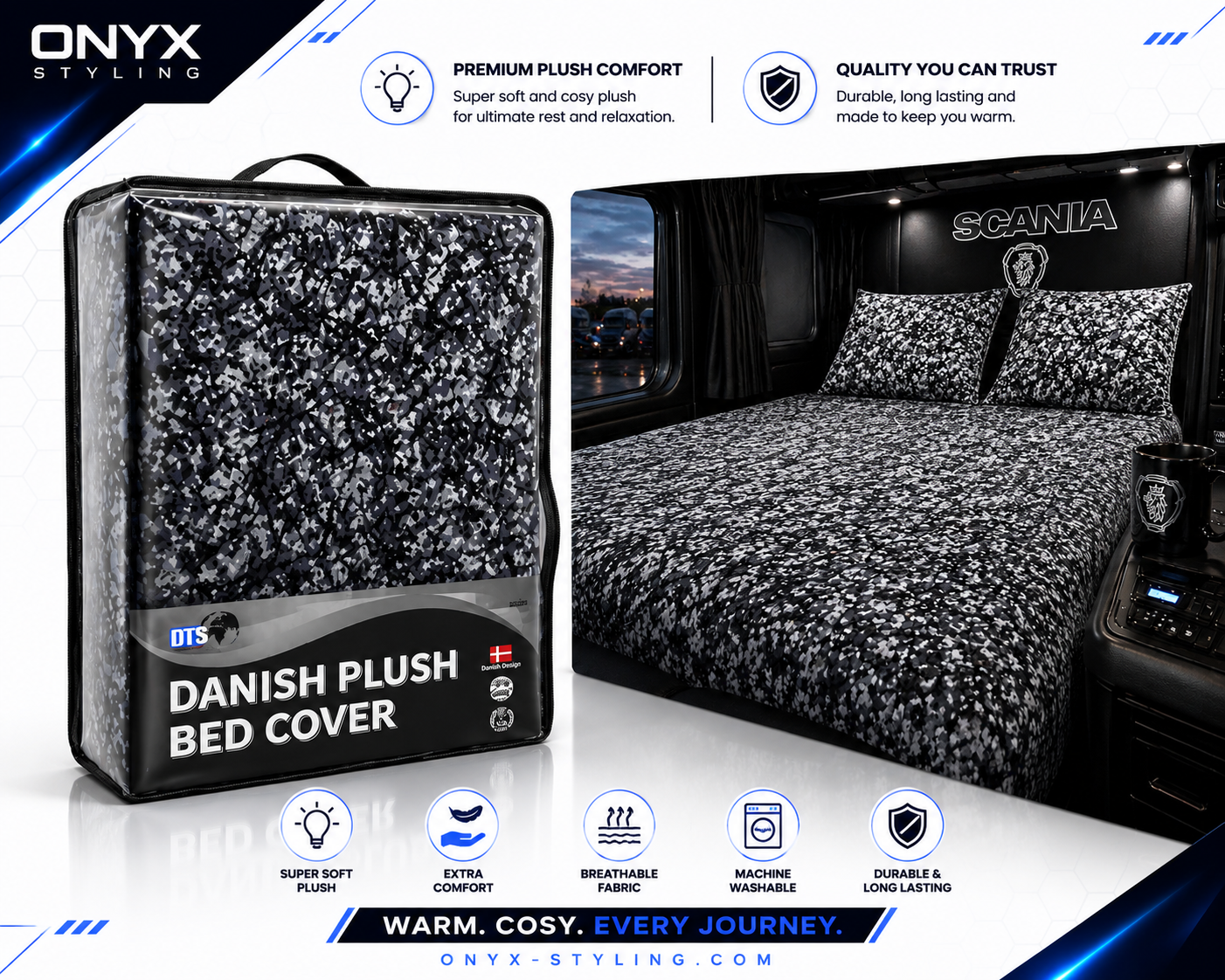 Danish Plush Design Grey Bed Cover (Single) – 140 x 200cm with Pillowcase