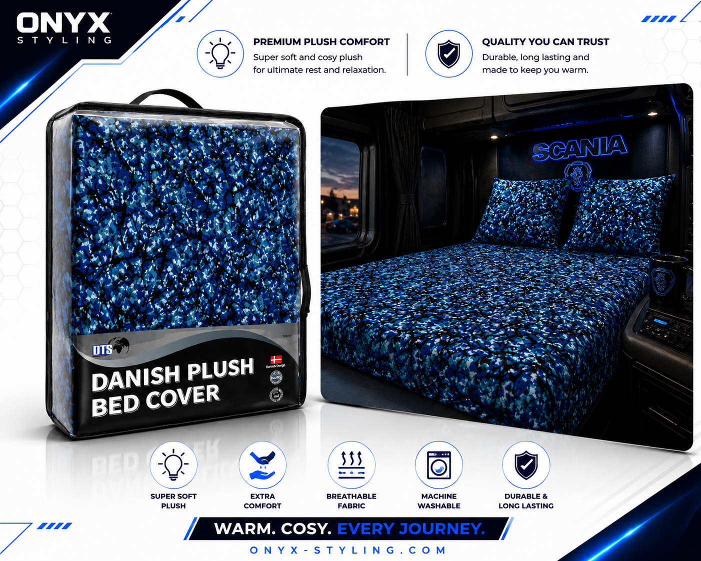 Danish Plush Design Blue Bed Cover (Single) – 140 x 200cm with Pillowcase