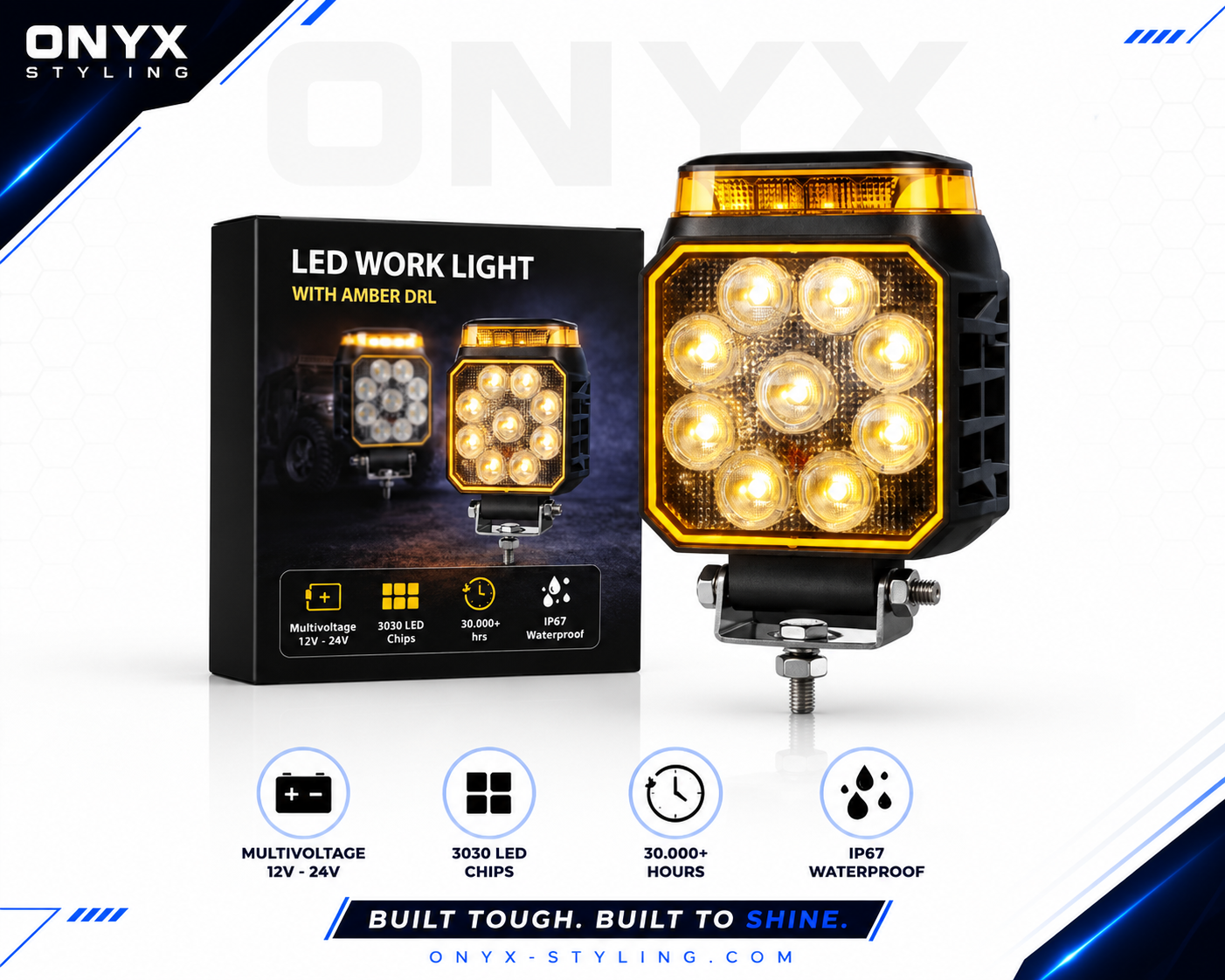14W LED Work Light with Amber Strobe – Dual Colour White & Warning Light 12V-24V