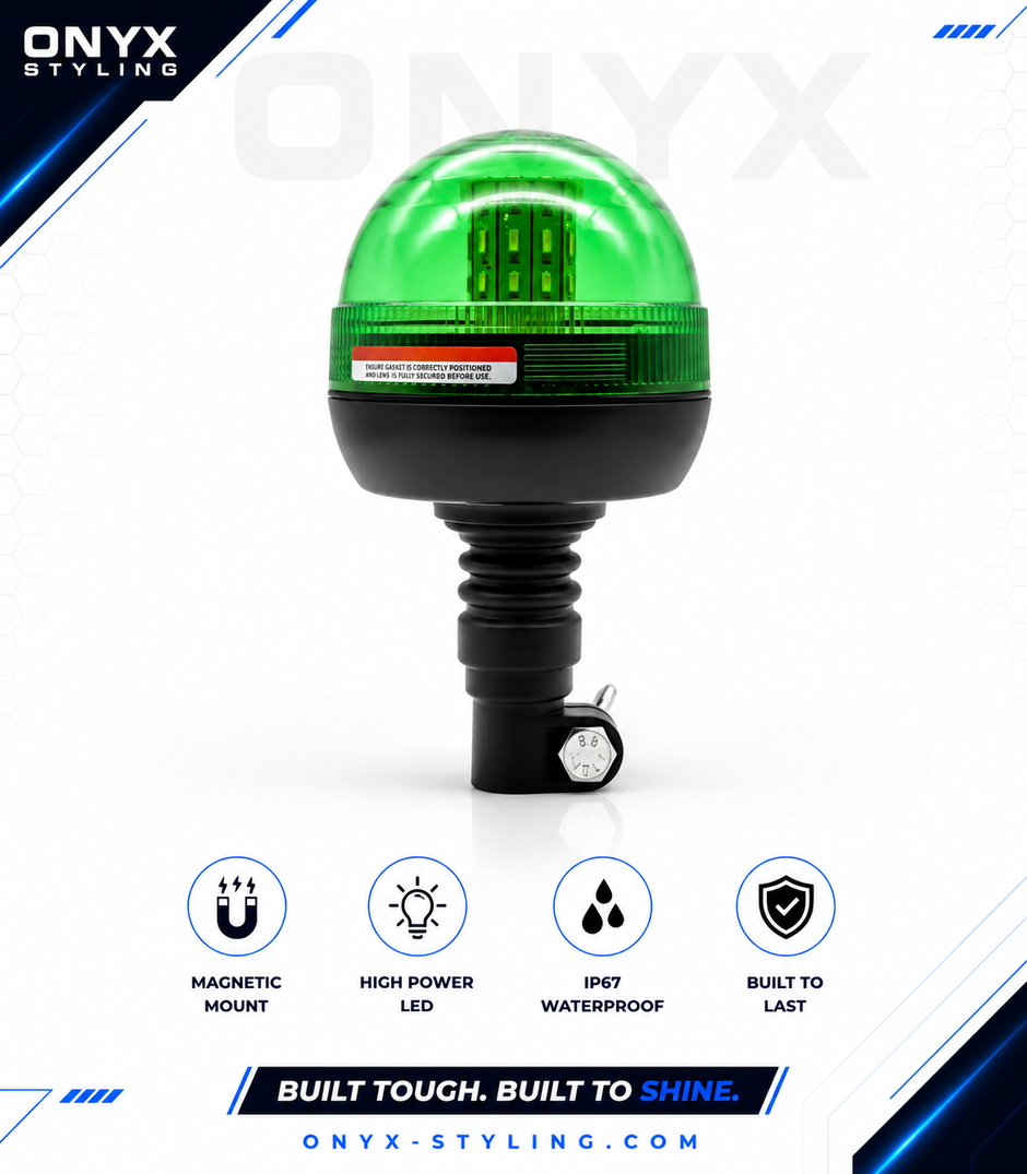 Green LED Beacon Warning Light – 40 LED | 12V/24V | Flexible Mount | E-Marked (E9)
