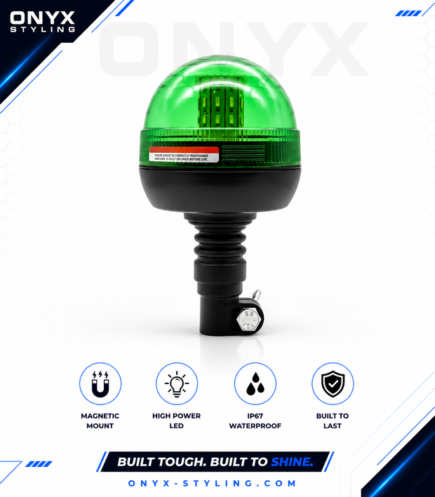 Green LED Beacon Warning Light – 40 LED | 12V/24V | Flexible Mount | E-Marked (E9)