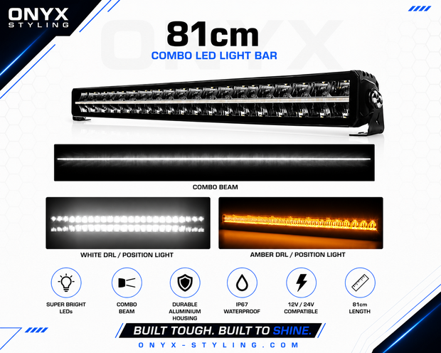 32” (81cm) – Dual Colour DRL White & Amber Frameless LED Light Bar | OSRAM LEDs | Combo Beam