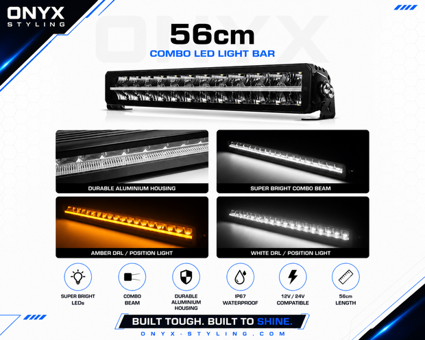 22” (56cm) White & Amber DRL Frameless Dual Colour LED Light Bar | OSRAM LEDs