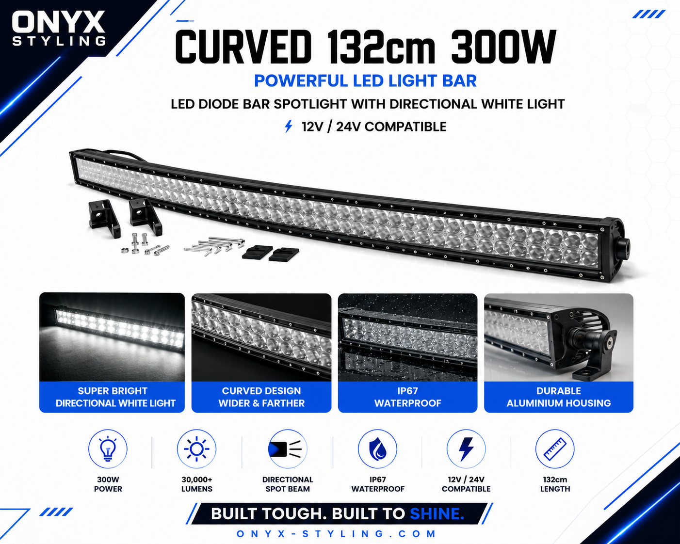 132cm Curved LED Light Bar – High Power Spot Beam | 12V–24V IP67 Waterproof