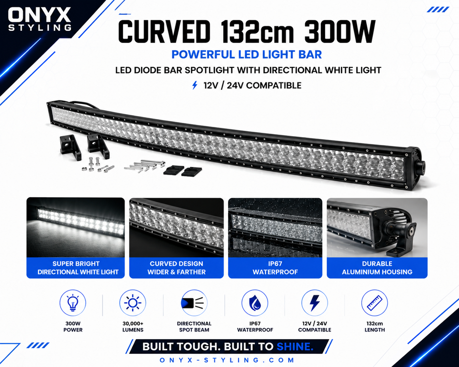 132cm Curved LED Light Bar – High Power Spot Beam | 12V–24V IP67 Waterproof