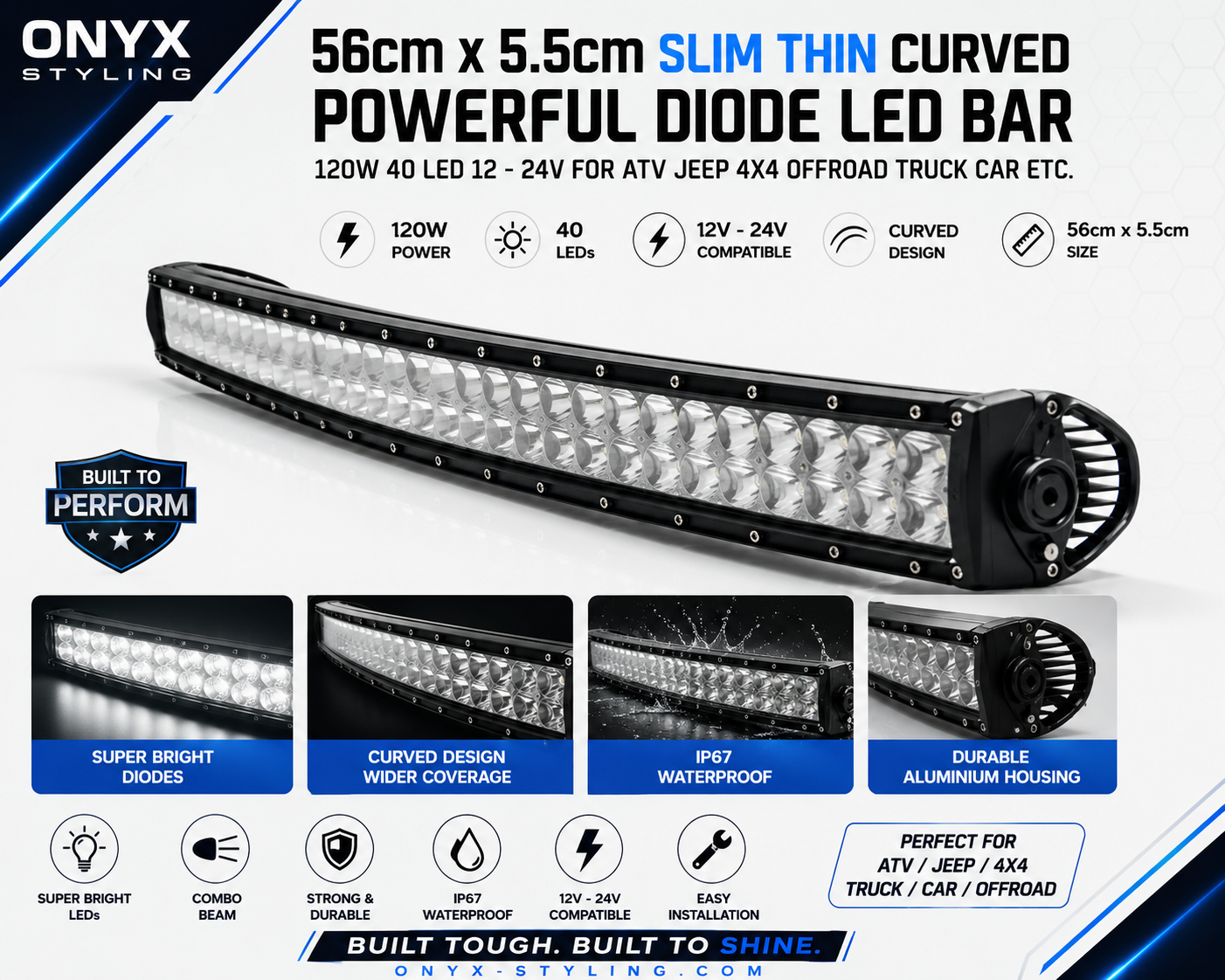 56cm Curved LED Light Bar – 120W High Power Spot Beam (12V–24V) HAL207