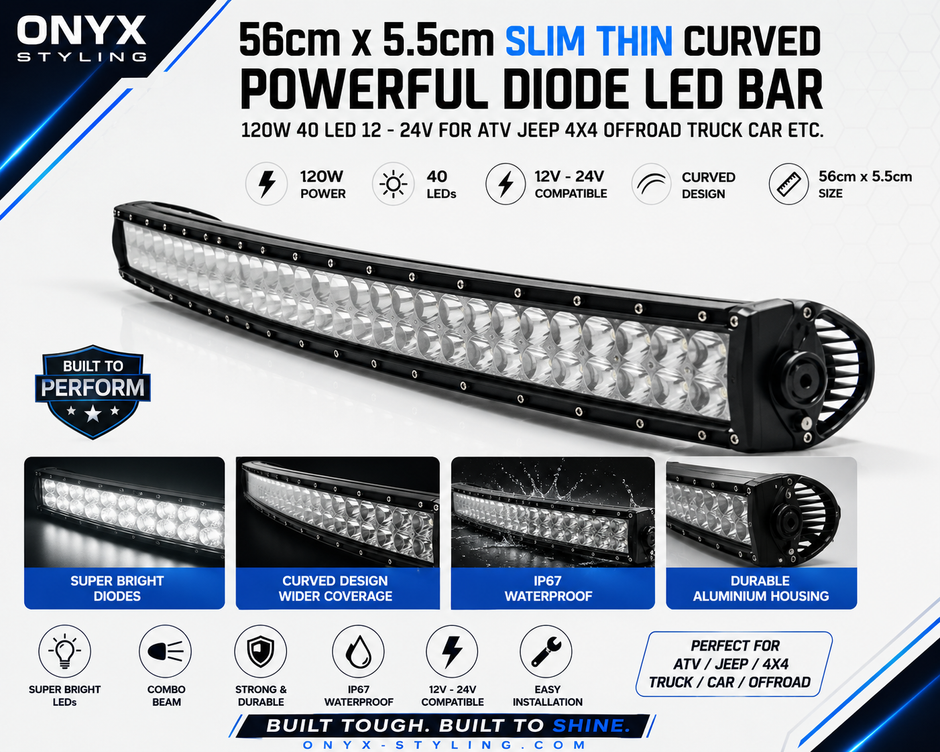 56cm Curved LED Light Bar – 120W High Power Spot Beam (12V–24V) HAL207
